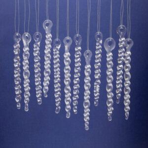 tiny twisty glass icicles in clear and frosted finishes